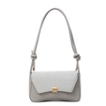 Bolso baguette gris claro con correa de nudo y herrajes dorados sobre fondo blanco - Plata Brillante