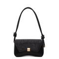 Bolso de hombro negro minimalista con solapa de purpurina y hebilla de metal dorado - Negro Medianoche