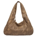Brown vintage patchwork tote bag with stylish geometric panels and wide shoulder strap - Brown