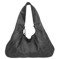 Minimalist black matte shoulder bag with modern triangular silhouette and radial stitching - Black
