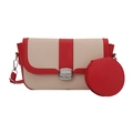 Borsa a tracolla rettangolare rossa e bianca con trama intrecciata e mini portamonete - Rosso