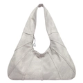 Minimalist light grey triangle hobo bag with canvas stitching and smooth zipper detail - Light Gray