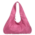 Large rose pink hobo shoulder bag with layered leather panels and wide strap - Pink