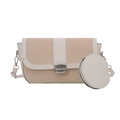 Borsa a tracolla beige intrecciata con finiture in pelle bianca e portamonete rotondo - Bianco