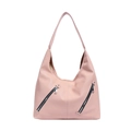 Pink lychee texture hobo shoulder bag with dual decorative front zippers on white background - Lotus Pink