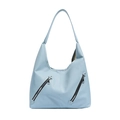 Light blue large capacity tote bag with decorative double zippers and pebbled texture - Light Blue