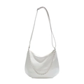 White crescent crossbody bag with silver chain and adjustable shoulder strap for women - No Pendant / White