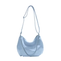 Minimalist light blue faux leather tote bag with silver chain and adjustable shoulder strap - No Pendant / Blue
