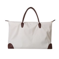 Bolsa de viaje grande de nailon blanco roto con asas y esquineras de cuero marrón - Blanco