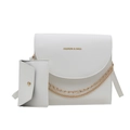 White faux leather crossbody bag set with gold chain and matching mini envelope pouch - White