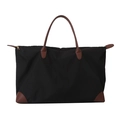 Bolso de viaje negro grande y elegante con asas de cuero marrón y esquinas reforzadas - Negro