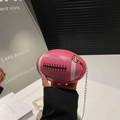Pink rugby shaped mini handbag with litchi texture PU leather and gold chain strap - Small / Rose Red