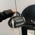 Fashionable black and white rugby shaped handbag with gold chain strap and letter detail - Large / Black