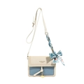 Modern two-tone rectangular crossbody bag with blue silk scarf accent and gold pendant - Blue