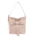 Pink PU leather tote bag with large decorative bow and metallic silver studs for women - Off White