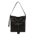 Black shoulder bag with a large rhinestone bow, minimalist design on white background - Black