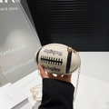 White rugby shaped crossbody bag with black stripes and golden chain strap for women - Small / White