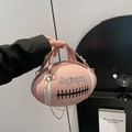 Pink rugby-shaped crossbody handbag with white stripes and elegant golden chain strap - Large / Light Pink