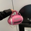 Pink rugby shaped handbag with black letter printing and gold crossbody chain strap - Large / Rose Red