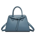 Sac à main bleu en cuir texturé litchi avec corps trapézoïdal et boucle métallique - 28*20*10cm / Bleu