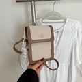 Chic canvas and brown leather crossbody bag with clover hardware and a cute sheep charm - With Pendant / Khaki