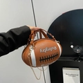 Brown rugby-shaped handbag in textured leather with white stripes and a gold chain strap - Large / Brown