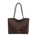Large capacity dark brown woven texture tote bag for women with dual shoulder straps - Brown