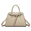 Sac à main élégant en cuir beige texturé avec détails argentés et bandoulière amovible - 28*20*10cm / Kaki