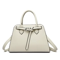 Elegant off-white faux leather tote bag with trapezoidal shape and dual handles - Off White