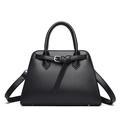 Bolso de mano clásico en cuero negro texturizado con forma de trapecio y hebillas - 28*20*10cm / Negro