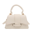 Minimalist beige crossbody square bag with lychee texture and gold metal hardware - White