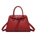 Bolso de mano rojo trapezoidal para mujer en cuero texturizado con detalles plateados - 28*20*10cm / Rojo