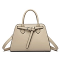 Chic beige trapezoid handbag with silver buckle detail and top handle for women - 28*20*10cm / Khaki