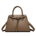 Brown lychee leather handbag for women featuring a buckle strap and adjustable shoulder strap - 28*20*10cm / Brown