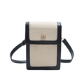 Contrast stitching crossbody phone bag with cream canvas and black leather trim - Black (Without Charm)