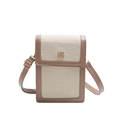 Minimalist canvas crossbody bag with brown leather trim and golden flower buckle - Khaki (Without Charm)