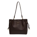 Minimalist large capacity dark brown leather tote bag with elegant golden metal rings - Brown