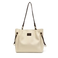 Minimalist beige underarm tote bag with dark brown straps and golden metal rings - Off White