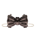 Mini bolso de noche con forma de lazo en gris oscuro metalizado y cadena dorada - Color gunmetal