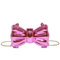 Mini bolso rosa metalizado con lazo y cadena dorada para noche y ocasiones especiales - Rosa Rojo