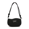 Black woven half-moon hobo bag with silver bow detail and knotted shoulder strap - Black