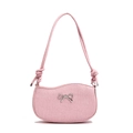 Pink bow shoulder bag with woven texture and wavy edge for a stylish women look - Pink