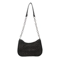 Fashionable black denim underarm bag with silver stud accents and metallic chain strap - Black