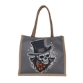 Halloween tote bag with skeleton gentleman print in durable large canvas fabric - Gentleman Skull with Orange Bow Tie