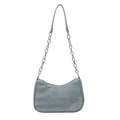 Minimalist light blue denim underarm bag with sparkling rhinestones and silver chain strap - Blue