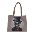 Canvas tote bag with gothic gentleman skull print and durable woven handles - Red Tie Skull Gentleman Style