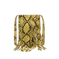 Yellow snakeskin crossbody bag with long fringes and slim shoulder strap on white backdrop - Yellow