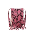 Pink snakeskin pattern shoulder bag with long fringes and textured python print - Pink
