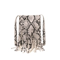 Chic snake print crossbody bag with long tassels and retro bohemian style on white backdrop - White