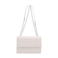 Modern white quilted crossbody bag with silver chain strap and geometric stitching pattern - White